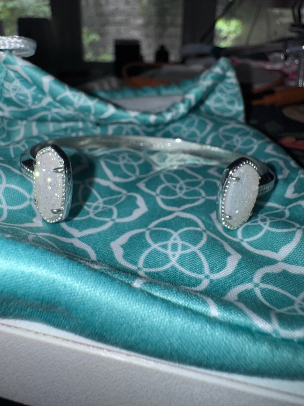 Kendra Scott Elton Silver White Druzy Cuff Bracelet w/ Box & Dust Bag